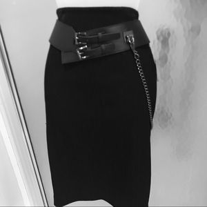 Robert Rodriguez Pencil Skirt Leather Belt Black 8